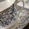 Bone China British Blue and White Coffee Cups and Saucers Set Ceramic Retro European Light Luxury Floral Afternoon Te Cup 240508