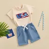 Ensembles de vêtements Baby Boys Shorts set T-shirt de broderie à manches courtes avec tenue d'été à taille élastique pour le 4 juillet