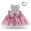 女の子のドレス2023幼児の女の女の子の花のドレス洗礼用ガウン新生児洗礼服プリンセスチュチュバースデーホワイトボウドレス