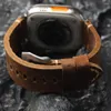 Sehen Sie sich Bands Vintage Tan Crazy Horse Leder Armband 42 mm 44 mm 45 mm 49 mm geeignet für Apfel 6 7 S8 Ultra dicker Kokuselandgurt geeignet