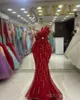 2024 플러스 크기의 특별한 경우를위한 레드 댄스 레드 드레스 Promdress Illusion Mermaid Squined Lace Tassel 손으로 만든 꽃 구슬로 된 생일 드레스 AM782