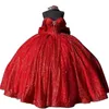 Red Glitter Sequined Prings Quinceanera Plants Back 2024 от плечевого шарикового платья Sweet 15 плать