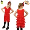 Vestidos de meninas Retro Retro Latin Dance Dress Roupas Fringe Stage de Fringe