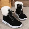 Botas de sapatos para mulheres 2024 Laciar Up Up Women Winter Round dedo do pé de luxo de lã de lã de barril curto tamanho grande tamanho grande