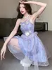 Sukienki swobodne 2024 fioletowe eleganckie aplikacje mini sukienka Summer Elegant Slling Sexy Club PROM Women Korean Bodycon Kawaii