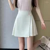 Kjolar kinesisk stil kvinnor hög midja veckad kjol vår sommar vintage knapp a-line korta damer casual mini