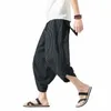 Pantalon pour hommes Men Summer Cropité Impression à rayures verticales avec une taille de cordon élastique Carrot pour le streetwear