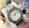 Modeheren Set Auger Racing Watches Auto date klokklok Japan Quartz beweging Volledige roestvrijstalen dag datum kalender Time Square Face President Watch Christmas Gifts