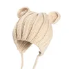 Caps Hats Knitted winter baby hat cartoon lace with ears childrens baby hat 1-3 years old 5 colors d240509