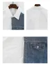 Denim Patchwork White Shirt Men Lapel Long Sleeve Button Loose Tops Spring Autumn Fashion Vintage Shirts Streetwear Male 240509