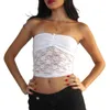 Kvinnors tankar 2024 Mesh Lace Bandeau stropplös Mini Rose Decor Slim Tubs Show Navel Summer Crop