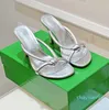 Cuoio cinghie di mulo sandali designer designer tubolare da donna tacchi scarpe sexy muli feste sera 8,5 cm di verde nero