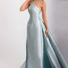 Robes de fête Hill Hill Blue Satin Élégant licou avec sur-jupeur Sirène Boue de soirée perle pour femmes mariage 2024 LA72524
