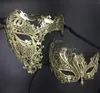 Zijn haar paar glitter Rhinestones Metal Filigree Masquerade Mask Venetian Costume Prom Party Ball Christmas Half Skull Mask Y207517687