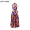 Robes décontractées Waterarea Femmes Leaf Imprimé collier collier Big Swing Ball Robe Maxi robe 2024 Street Boho Chic même Sexy Party Vestidos