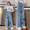 Девичья продажа отверстия вешалка для джинсов детские джинсовые брюки повседневная одежда для подростков девочка весна зимняя модная детская одежда 240508