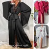 Kadınlar Robe Uzun Katı Kimono Cobe Kadınlar Seksi Dantel Patchwork Batak elbisesi parlama kılıfı Sleepwear Nightwear Gelin Düğün Cüppeleri Salonu