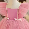 Robes de fille 2023 Pink Elegant New Girl Girl Princess Robes For Kids Events Costume Costume Birthday Wedding Party Tulle Tutu Bow Girl Vestido 1-5T