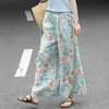 Women's Pants Capris Cotton Linen Pants Floral Printing Loose Casual Vintage Korean Style Harajuku Trousers Wide Leg Pants Women Clothing Baggy Pants Y24050945NA