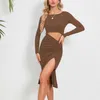 Casual Dresses Designer Dress 2024 New Women's Sexy Stripe Hollow Split Long Dress Plus size Dresses