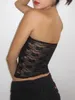 Kvinnors tankar 2024 Mesh Lace Bandeau stropplös Mini Rose Decor Slim Tubs Show Navel Summer Crop