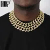 Kedjor Hip Hop 1Set 20mm Full Heavy Iced Out Paled Rhinestone Miami Curb Cuban Chain CZ Bling Rapper Armband Halsband för män smycken D240509