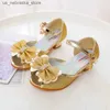 Slipper sandalen meisjes prinses glitter bowknot lente zomer veelzijdige kinderen hoge hakken pailletten elegante kinderen feestjurk enkele schoenen Q240409