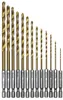 13 PCS Titanium Ebated Bit Bit Set à 14 tige hexarrière 1565 mm Bit de perceuse de tournevis HSS High Speed Steel7354946