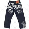 Перовые уличные джинсы Mens Y2K Хип-хоп с высокой талией, прямой ретро, свободные брюки с широкими ногами джинсовые брюки европейские и американские 240426