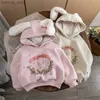 Pullover meiden hoodie winter dikke ritsjekruid kinderen pluche kinderjasje konijn oor kinderen kinderjasje baby sweaterl2405