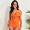 Women's Swimwear Summer 2024 Sweet One Piece Swimsuit Big Bow Hollow Out Orange Bathing Suit Sports One-Piece 44911