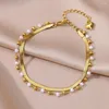 Anklets Imitation Perlen für Frauen BOHO Edelstahl im Kaket Armband Sommerbein Laryer Kette Strandzubehör Juwely Geschenk