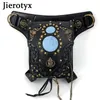 Taillenbeutel Jierotyx Vintage Nietbeutel Motorrad Frauen schwarzer Leder Steampunk Retro Rock Belt Telefon Beutel Crossbody