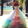 Colorido Rainbow Ombre Junior Quinceanera Drsses Tiered Tulle Ball Vestido Fiesta Formal Promet Sweet Sixteen Vestidos de noche 0509