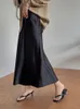Шелковые атласные юбки для женщин в корейском стиле Шампанский офис высокая талия Aline Skirt Fashion Elegant Solid Long Pencil 2024 240506