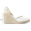 Dames enkelriem wig sandalen - zomer espadrille high hakken platform schoenen gesloten teen veter 240429