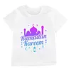 T-shirts Childrens Happy Ramadan Mubarak T-shirt blanc imprimé pour garçons / filles lune / lanterne T-shirt Childrens Shirt islamic Muslim Casual Topl2405