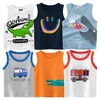 T-shirts 2024 Childrens Summer Cartoon T-shirt pojkar och flickor Bomullssporttank Topp Dinosaurie Shark Print Tank Top Childrens Casual Tank Top 2-10yl240509