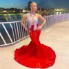 Nouvelle arrivée des robes de bal de sirène sexy 2024 One épaule cristaux de luxe filles noires rouge longueur de sol en satin