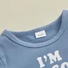 Kläduppsättningar Småbarn Boys 2 Piece Outfits Letter Print Kort ärm T-shirt och elastiska randiga shorts för Summer Clothes Set