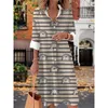 Casual Dresses 2024 Summer Fashion Striped Pineapple Print Women's Suit Collar Long Sleeve Dress Everyday Loose Comfortable S-5XL