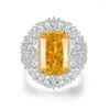 Cluster Rings Selling S925 Silver Luxury Yellow Diamond Rectangular Full Ring High Carbon Zircon Raydean Cut For Wome