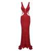 Casual Dresses VC Cocktail Party For Women Sexy V Neck Sleeveless Red Mesh Patchwork Sequins Glitter Maxi Long Gown