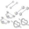 Dreeperfect 14g Rostfritt stål Nipplerings Nippel Tongue Rings CZ Opal Barbell Body Piercing Jewelry 240429