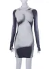 Повседневные платья Wlwxr Spring White Graphics Mini Dress Night Party Outfit для женщин 2024 o шея с длинными рукавами короткие дамы мода Y2K