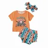 Kledingsets Babymeisje Baby Girl Boy Set Summer Casual Bull Print Short Sleeve Round Neck Tops Pants Head Band 3pcs Poddler Outfit