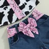 Ensembles de vêtements Western Toddler Girls Denim Outfits Ruffle Sans manches Sans manchettes de vache Bouton Down Down Tops Bourts de jambes larges H240508