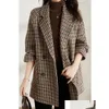 Kobiety damskie Blazers Vintage Houndstooth Women Woolen Blazer Dwumiaste piersi żeńska żeńska moda moda Koreańska odzież wierzcha luźna b dhtup