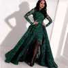 Yeşil Uzun Kollu Müslüman Gece Elbise Dantel Pullu Yarık Dubai Kaftan Suudi Arapça Zarif Resmi Elbise Gece Elbise 301s