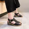 Vestido sapatos 2024 sandálias femininas calcanhar quadrado de verão zíper da boca de peixe médio